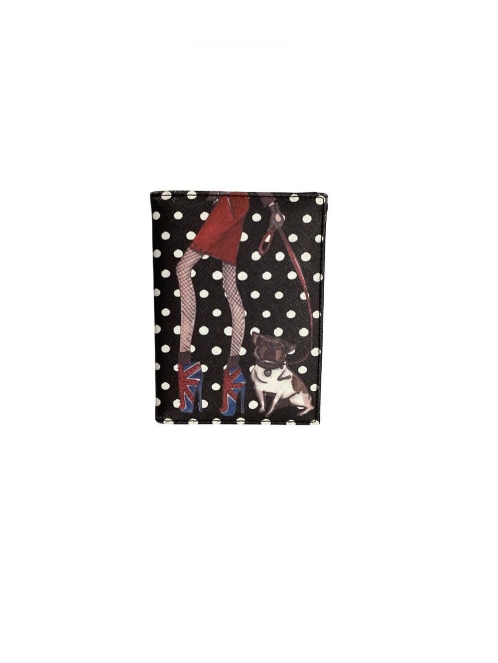 IZAK Passport Credit Card Holder Paris White Polka Dots Lady Walking Dog NWOT